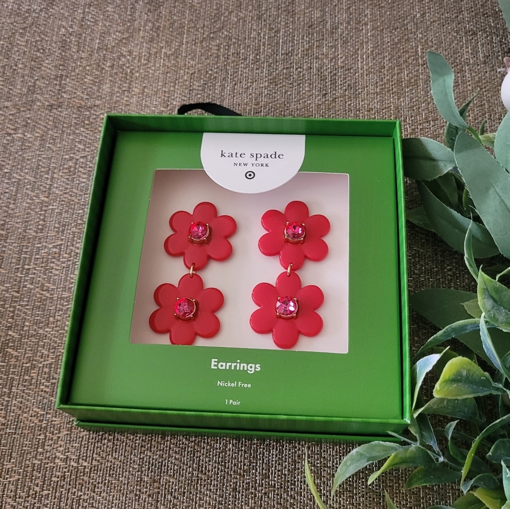 Kate Spade Red Flower Earrings - Picture 2 of 4